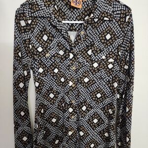 Tory Burch Black and White Geometric Blouse.